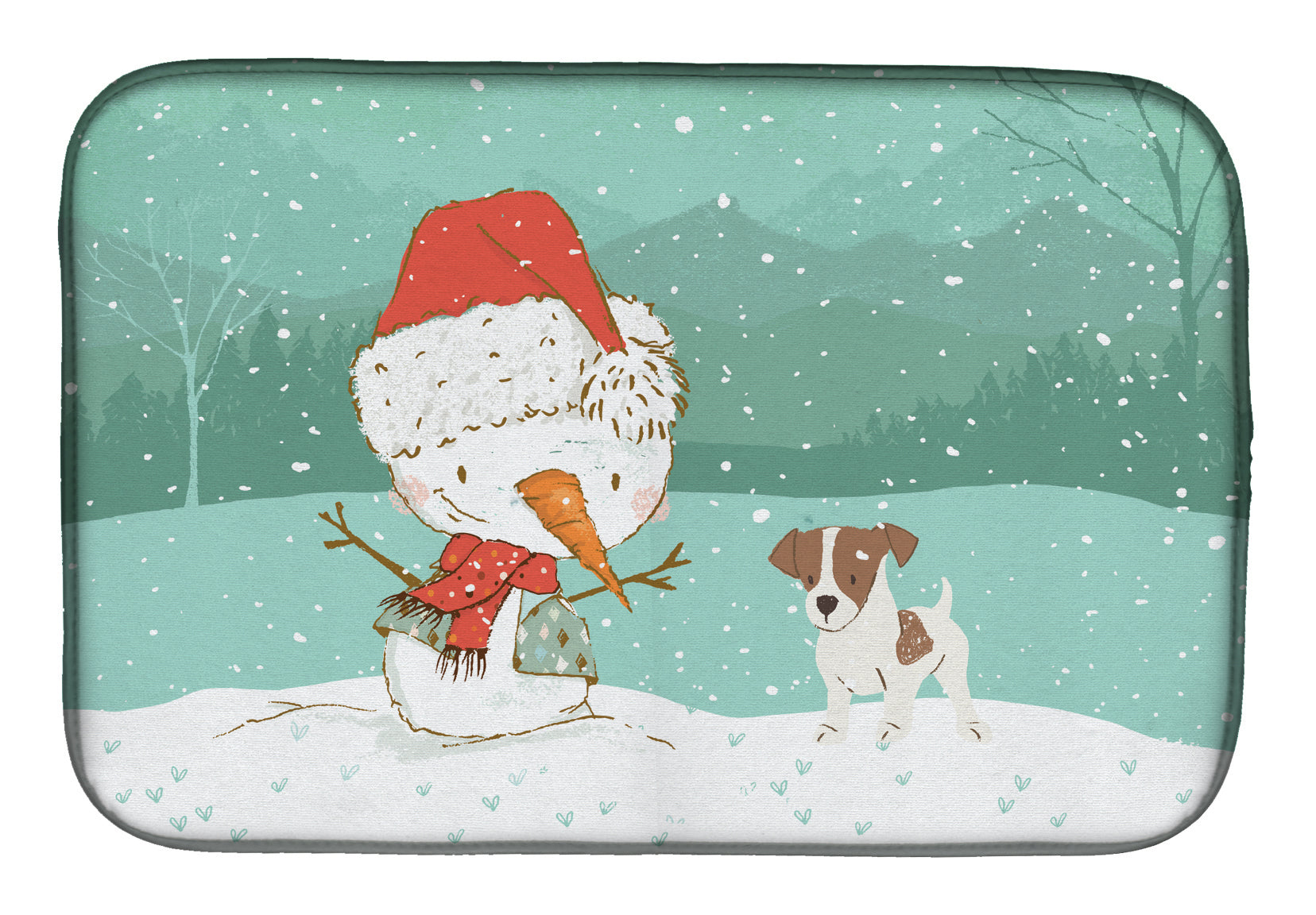 Jack Russell Terrier #2 Snowman Christmas Dish Drying Mat Absorbent Dish Drying Mat Pad for Kitchen Counter Dish Drainer Mat for Countertop, 14 x 21", Multicolor