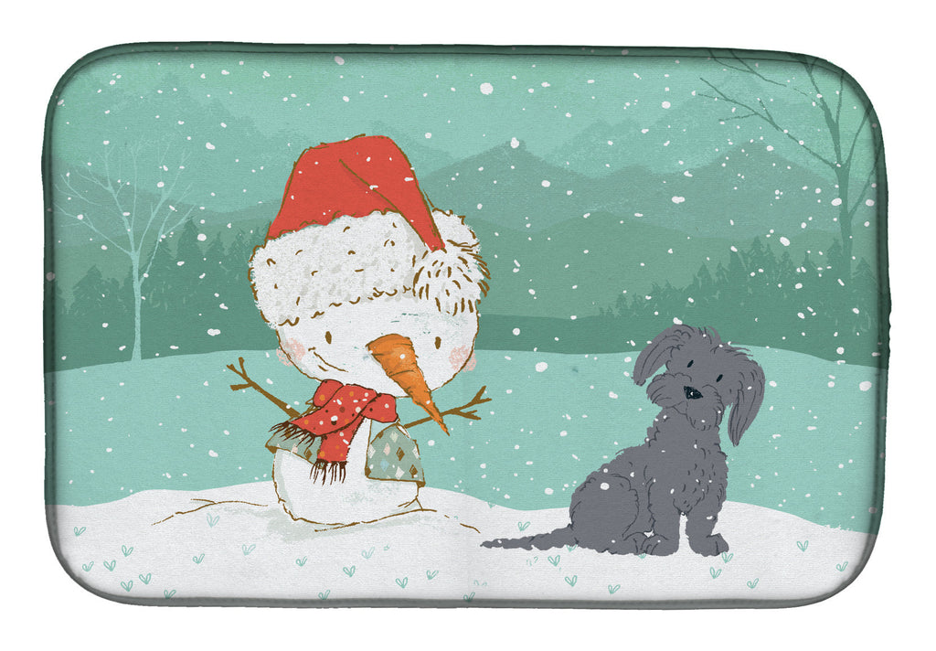 Black Maltese Snowman Christmas Dish Drying Mat Absorbent Dish Drying Mat Pad for Kitchen Counter Dish Drainer Mat for Countertop, 14 x 21", Multicolor