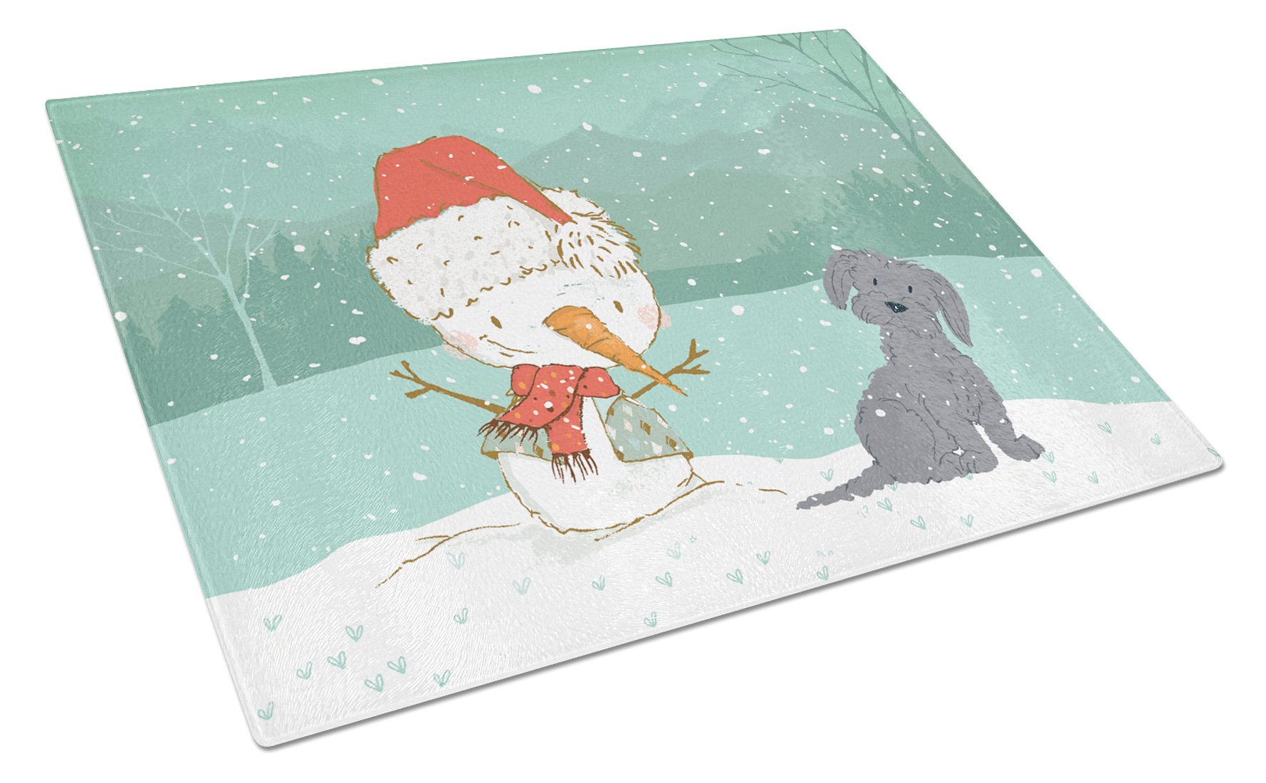 Black Maltese Snowman Christmas Cutting Board Tempered Glass Kitchen Cutting Surface, Heat Resistant Chopping, Non-Slip Feet, Food Prep & Serving