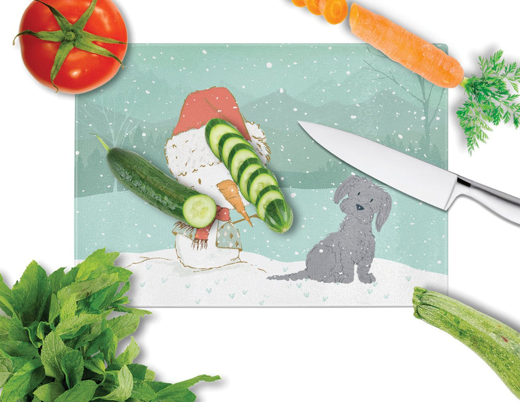 Black Maltese Snowman Christmas Cutting Board Tempered Glass Kitchen Cutting Surface, Heat Resistant Chopping, Non-Slip Feet, Food Prep & Serving