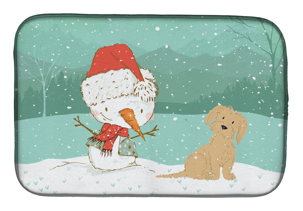 Brown Maltese Snowman Christmas Dish Drying Mat Absorbent Dish Drying Mat Pad for Kitchen Counter Dish Drainer Mat for Countertop, 14 x 21", Multicolor