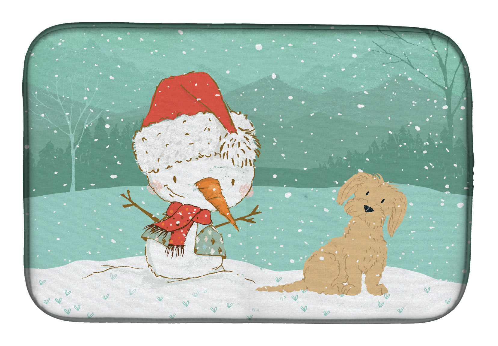 Brown Maltese Snowman Christmas Dish Drying Mat Absorbent Dish Drying Mat Pad for Kitchen Counter Dish Drainer Mat for Countertop, 14 x 21", Multicolor