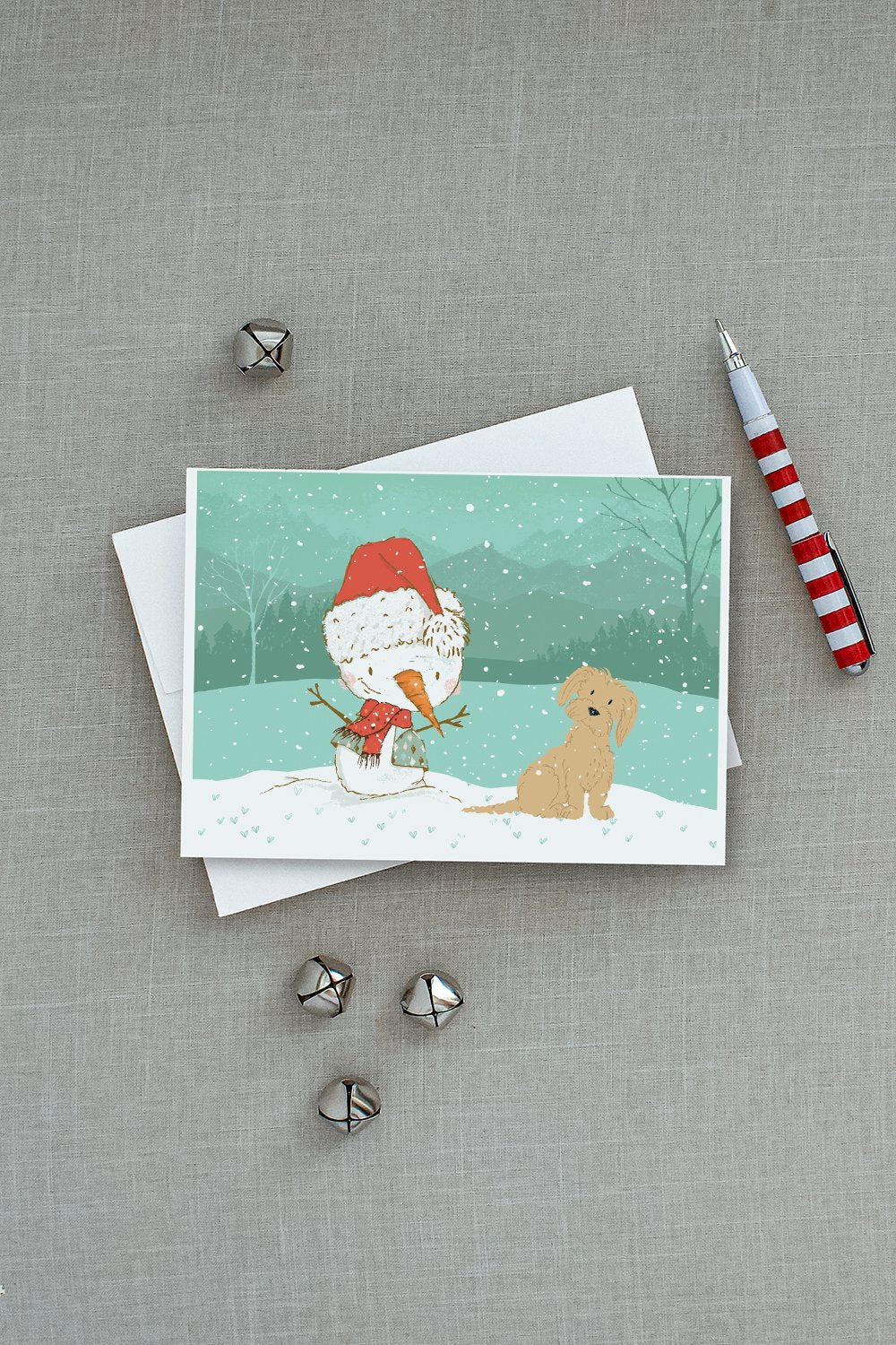 Brown Maltese Snowman Christmas Greeting Cards Pack of 8 Blank Cards with Envelopes Whimsical A7 Size 5x7
