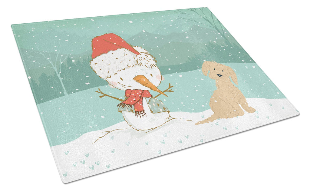Brown Maltese Snowman Christmas Cutting Board Tempered Glass Kitchen Cutting Surface, Heat Resistant Chopping, Non-Slip Feet, Food Prep & Serving