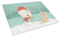 Brown Maltese Snowman Christmas Cutting Board Tempered Glass Kitchen Cutting Surface, Heat Resistant Chopping, Non-Slip Feet, Food Prep & Serving
