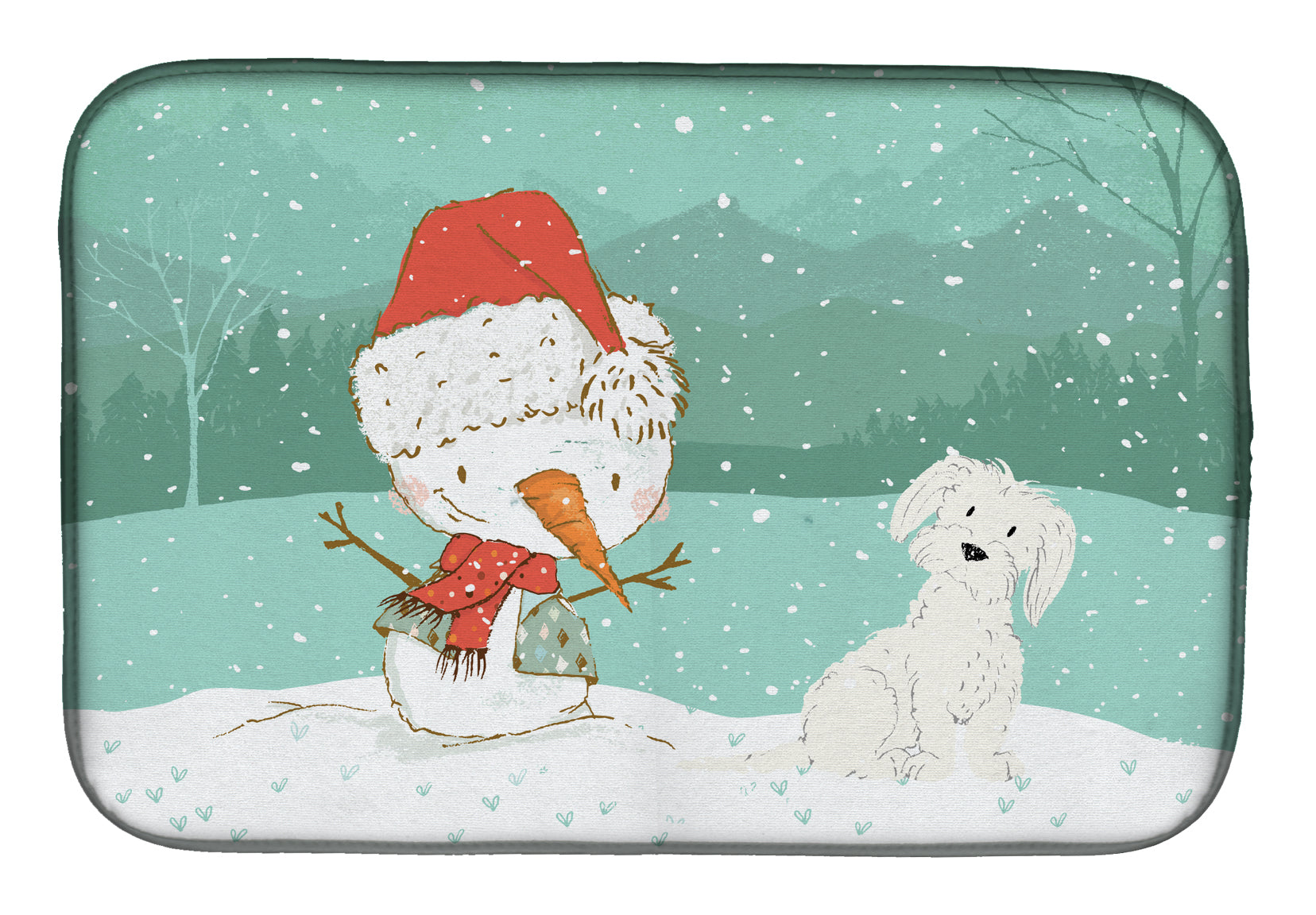Maltese Snowman Christmas Dish Drying Mat Absorbent Dish Drying Mat Pad for Kitchen Counter Dish Drainer Mat for Countertop, 14 x 21", Multicolor