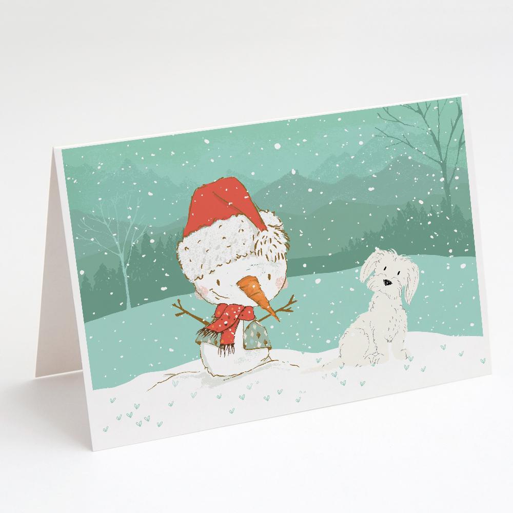 Maltese Snowman Christmas Greeting Cards Pack of 8 Blank Cards with Envelopes Whimsical A7 Size 5x7