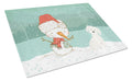 Maltese Snowman Christmas Cutting Board Tempered Glass Kitchen Cutting Surface, Heat Resistant Chopping, Non-Slip Feet, Food Prep & Serving