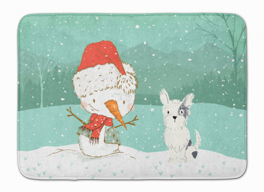 Black and White Terrier Snowman Christmas Memory Foam Kitchen Mat Machine Washable Anti-Fatigue Cushion Comfort Bath or Kitchen Rug