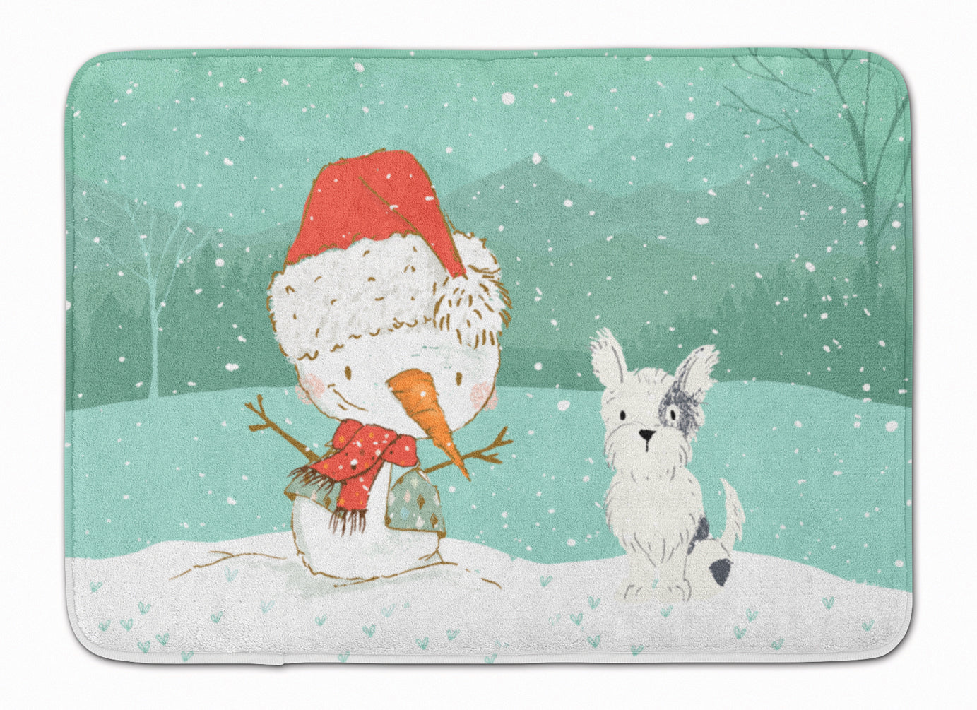 Black and White Terrier Snowman Christmas Memory Foam Kitchen Mat Machine Washable Anti-Fatigue Cushion Comfort Bath or Kitchen Rug