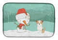 Brown and White Terrier Snowman Christmas Dish Drying Mat Absorbent Dish Drying Mat Pad for Kitchen Counter Dish Drainer Mat for Countertop, 14 x 21", Multicolor