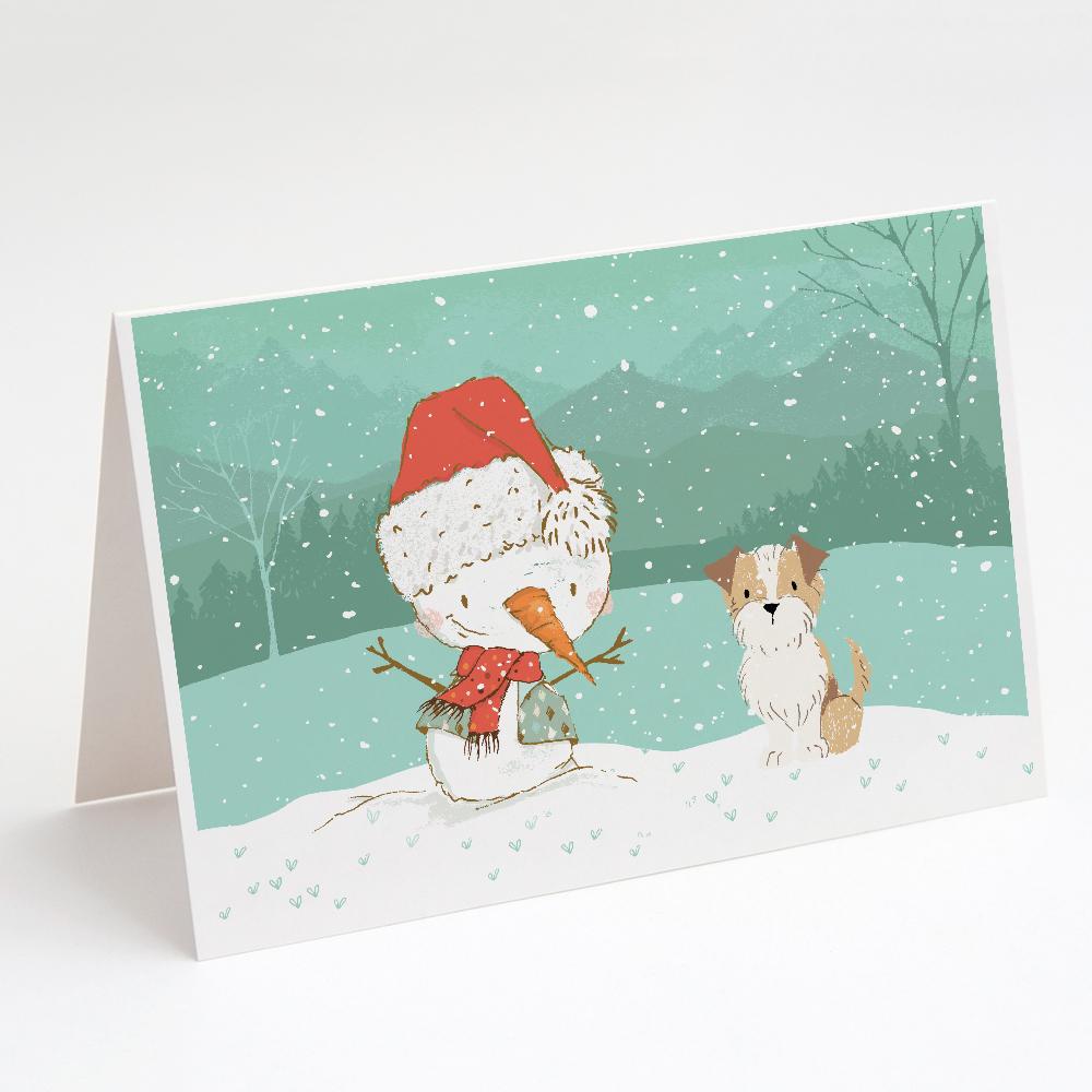 Brown and White Terrier Snowman Christmas Greeting Cards Pack of 8 Blank Cards with Envelopes Whimsical A7 Size 5x7