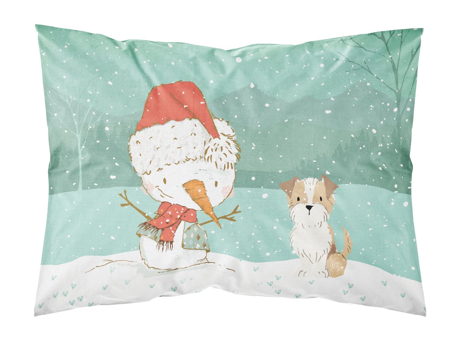 Brown and White Terrier Snowman Christmas Standard Pillowcase Lightweight Super Soft Easy Care Decorative Artwork Pillowcase, Standard