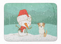 Brown and White Terrier Snowman Christmas Memory Foam Kitchen Mat Machine Washable Anti-Fatigue Cushion Comfort Bath or Kitchen Rug