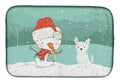 Westie Terrier Snowman Christmas Dish Drying Mat Absorbent Dish Drying Mat Pad for Kitchen Counter Dish Drainer Mat for Countertop, 14 x 21", Multicolor