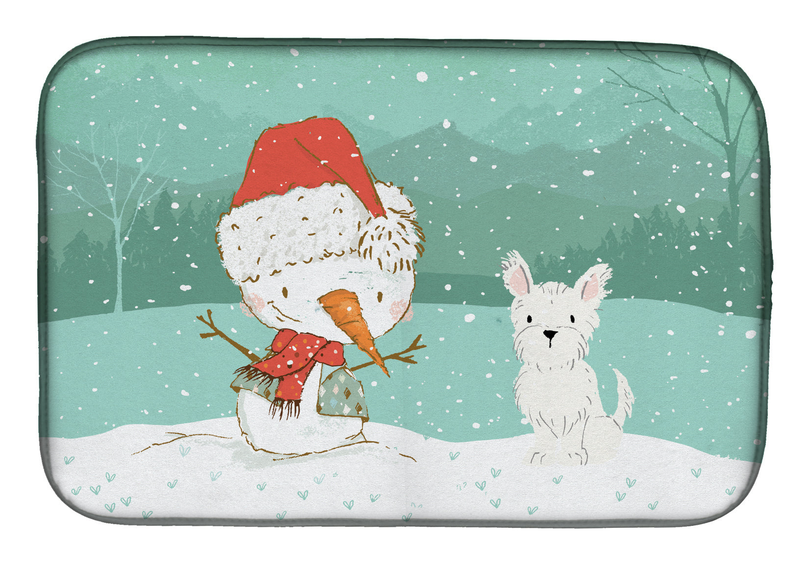 Westie Terrier Snowman Christmas Dish Drying Mat Absorbent Dish Drying Mat Pad for Kitchen Counter Dish Drainer Mat for Countertop, 14 x 21", Multicolor