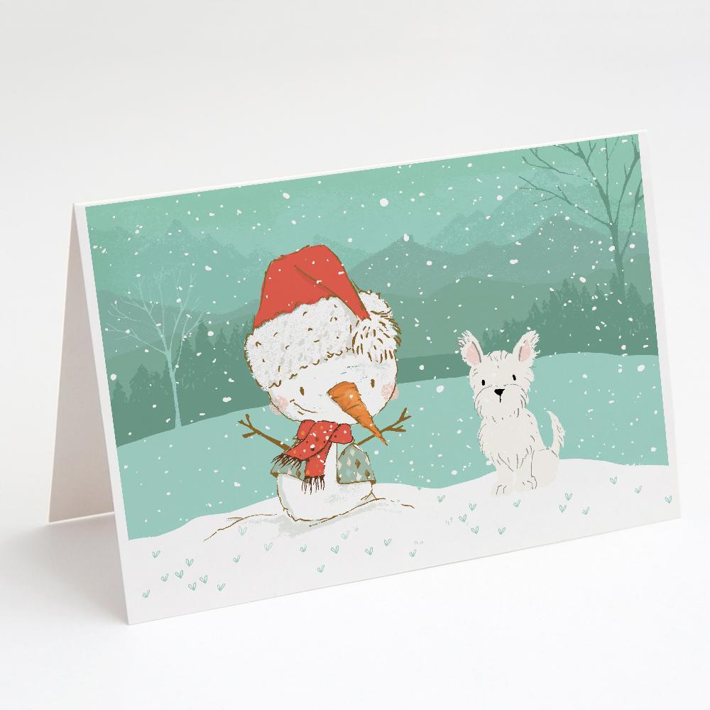 Westie Terrier Snowman Christmas Greeting Cards Pack of 8 Blank Cards with Envelopes Whimsical A7 Size 5x7