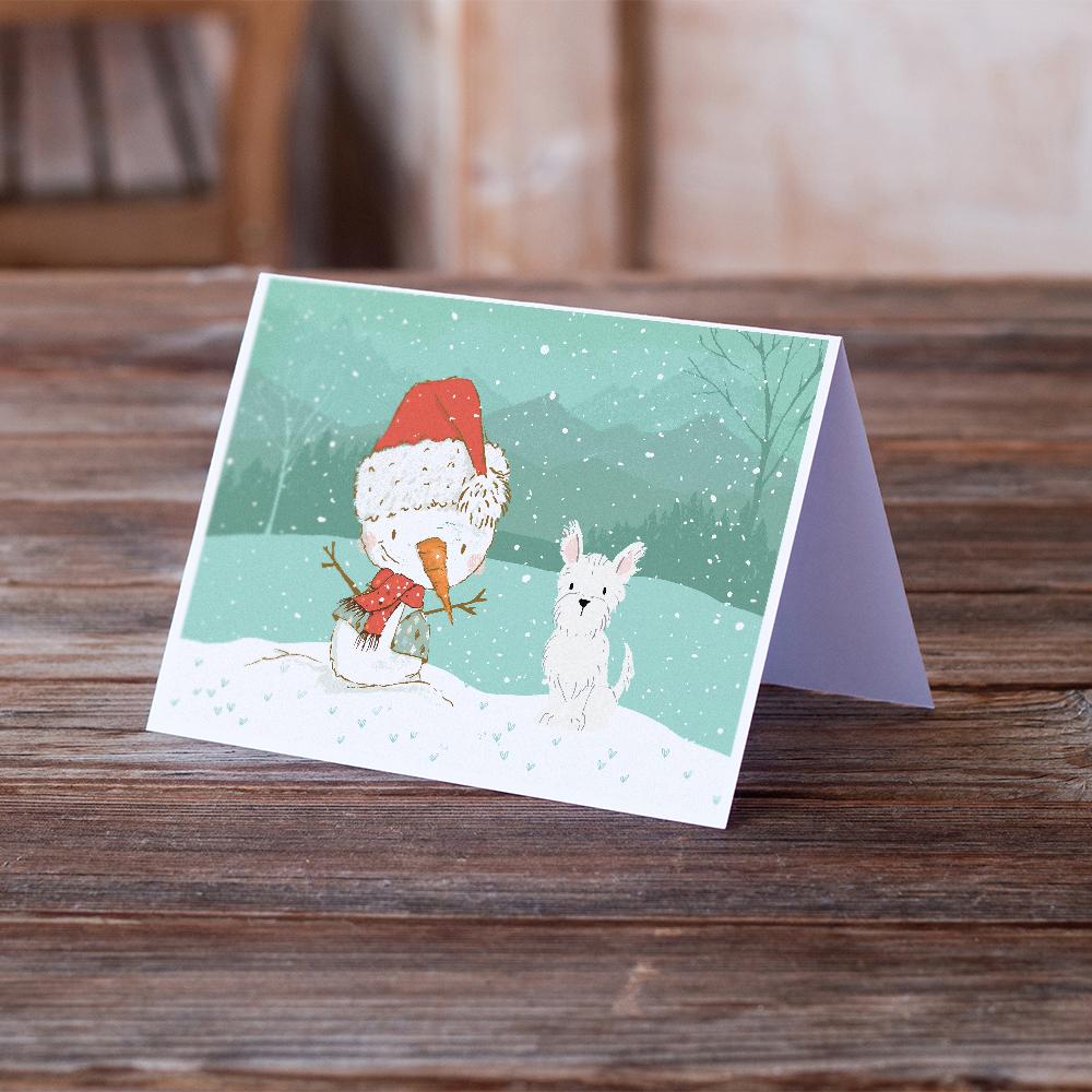 Westie Terrier Snowman Christmas Greeting Cards Pack of 8 Blank Cards with Envelopes Whimsical A7 Size 5x7