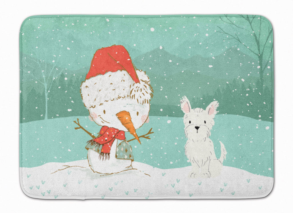 Westie Terrier Snowman Christmas Memory Foam Kitchen Mat Machine Washable Anti-Fatigue Cushion Comfort Bath or Kitchen Rug