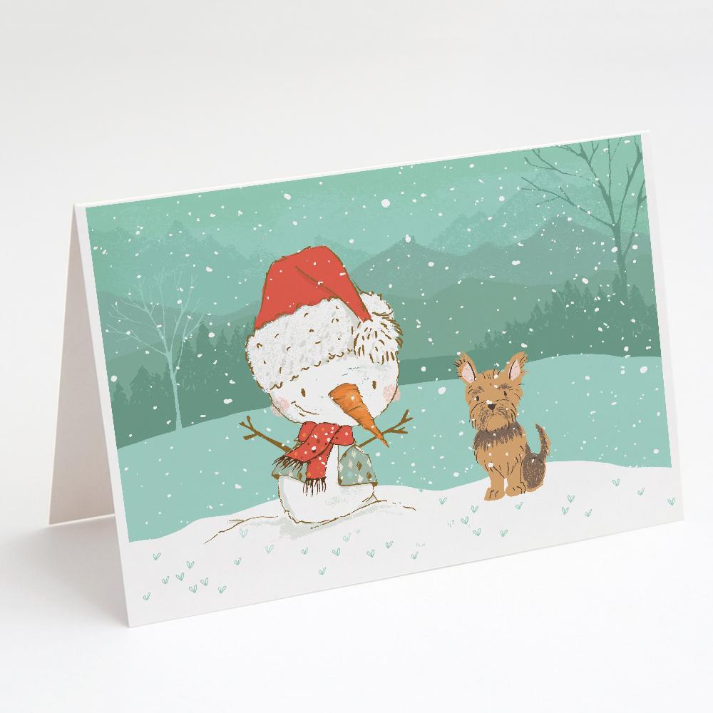 Yorkie Cropped Ears Snowman Christmas Greeting Cards Pack of 8 Blank Cards with Envelopes Whimsical A7 Size 5x7