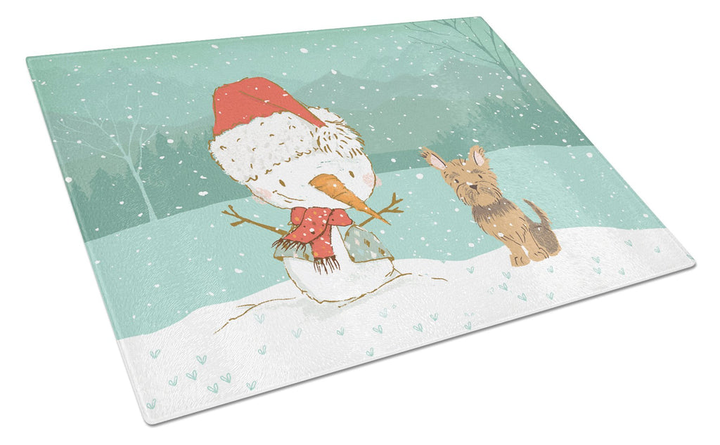 Yorkie Cropped Ears Snowman Christmas Cutting Board Tempered Glass Kitchen Cutting Surface, Heat Resistant Chopping, Non-Slip Feet, Food Prep & Serving