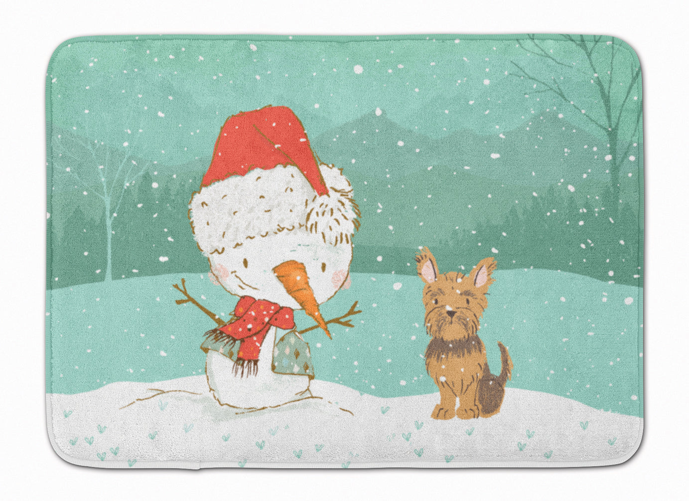 Yorkie Cropped Ears Snowman Christmas Memory Foam Kitchen Mat Machine Washable Anti-Fatigue Cushion Comfort Bath or Kitchen Rug