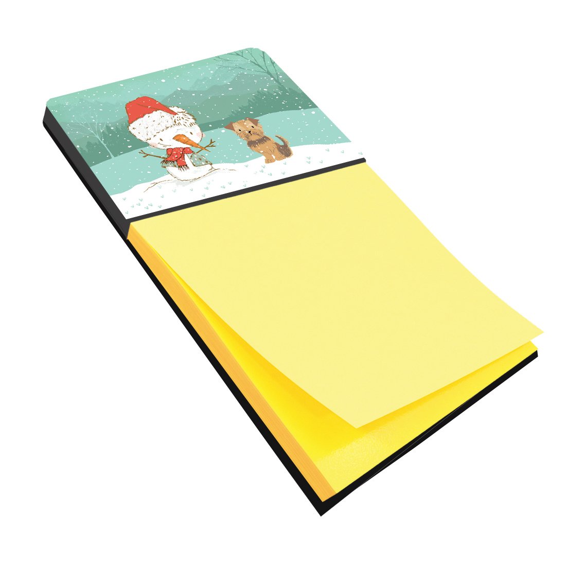 Yorkie Natural Ears Snowman Christmas Watercolor Sticky Note Holder Refillable Dispenser Desk Accessory 3x3 Pad Gift