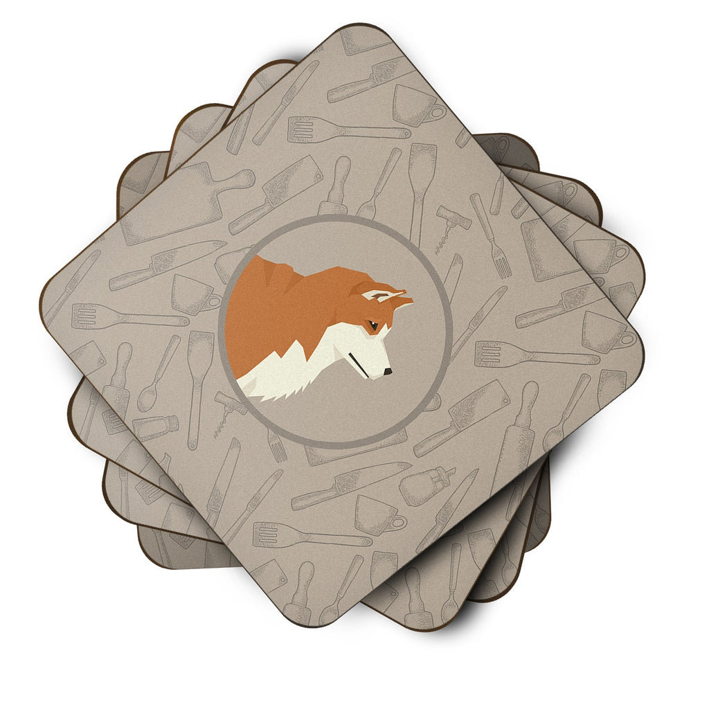Akita In the Kitchen Foam Coasters Set of 4 Cup Coasters for Indoor Outdoor, Tabletop Protection, Anti Slip, Mouse pad Material
