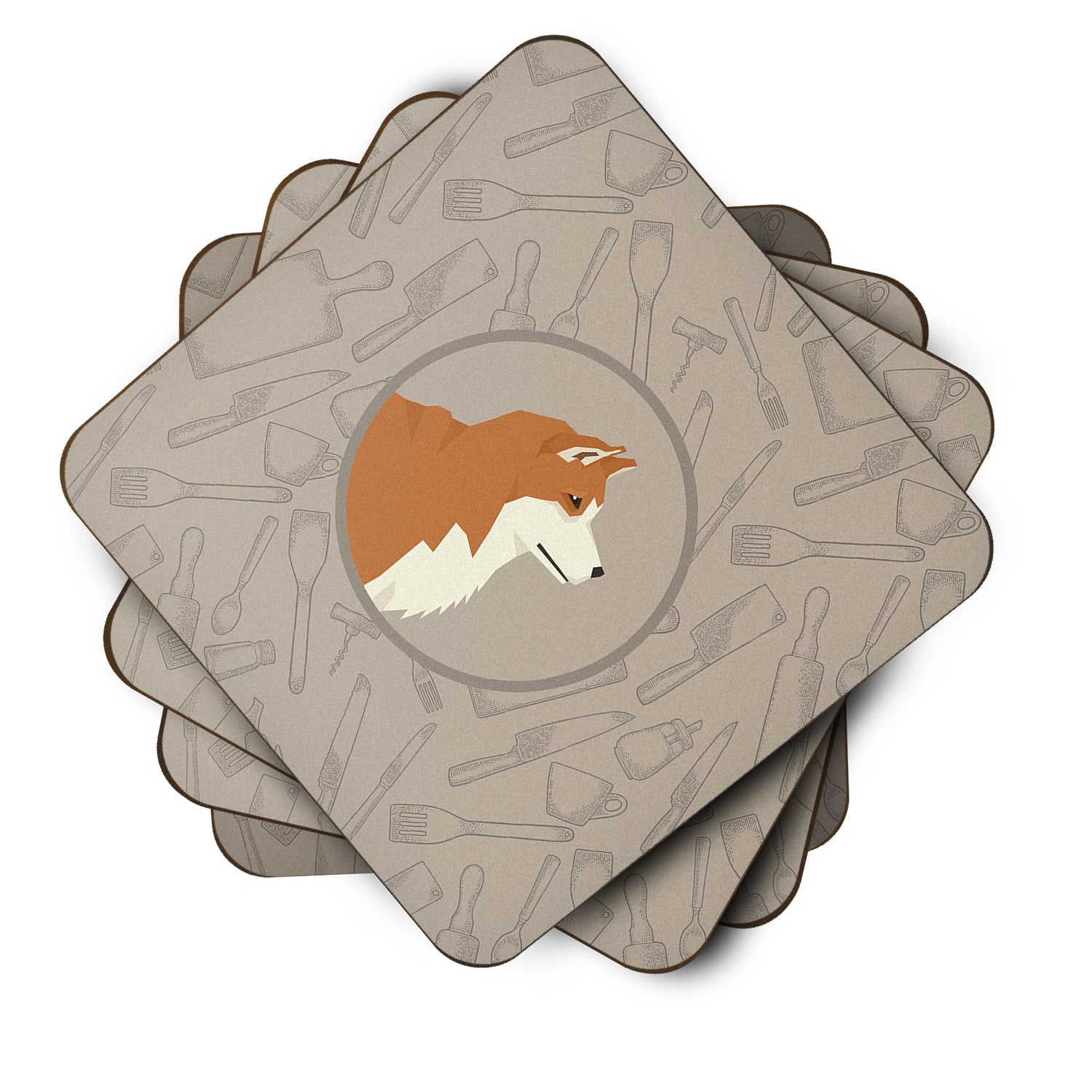 Akita In the Kitchen Foam Coasters Set of 4 Cup Coasters for Indoor Outdoor, Tabletop Protection, Anti Slip, Mouse pad Material