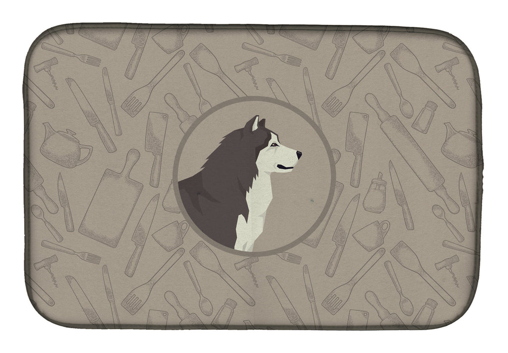 Alaskan Malamute In the Kitchen Dish Drying Mat Absorbent Dish Drying Mat Pad for Kitchen Counter Dish Drainer Mat for Countertop, 14 x 21", Multicolor