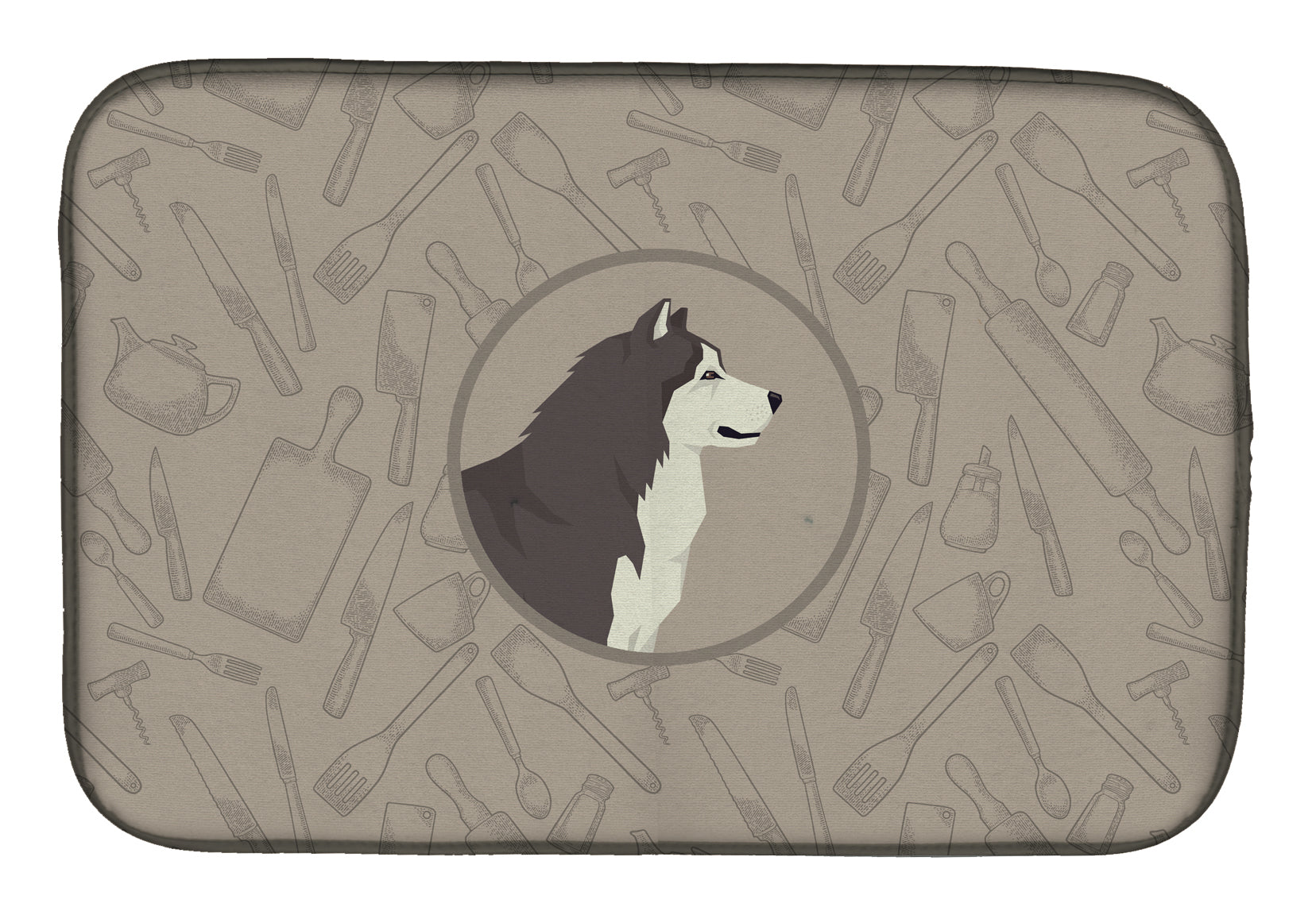 Alaskan Malamute In the Kitchen Dish Drying Mat Absorbent Dish Drying Mat Pad for Kitchen Counter Dish Drainer Mat for Countertop, 14 x 21", Multicolor