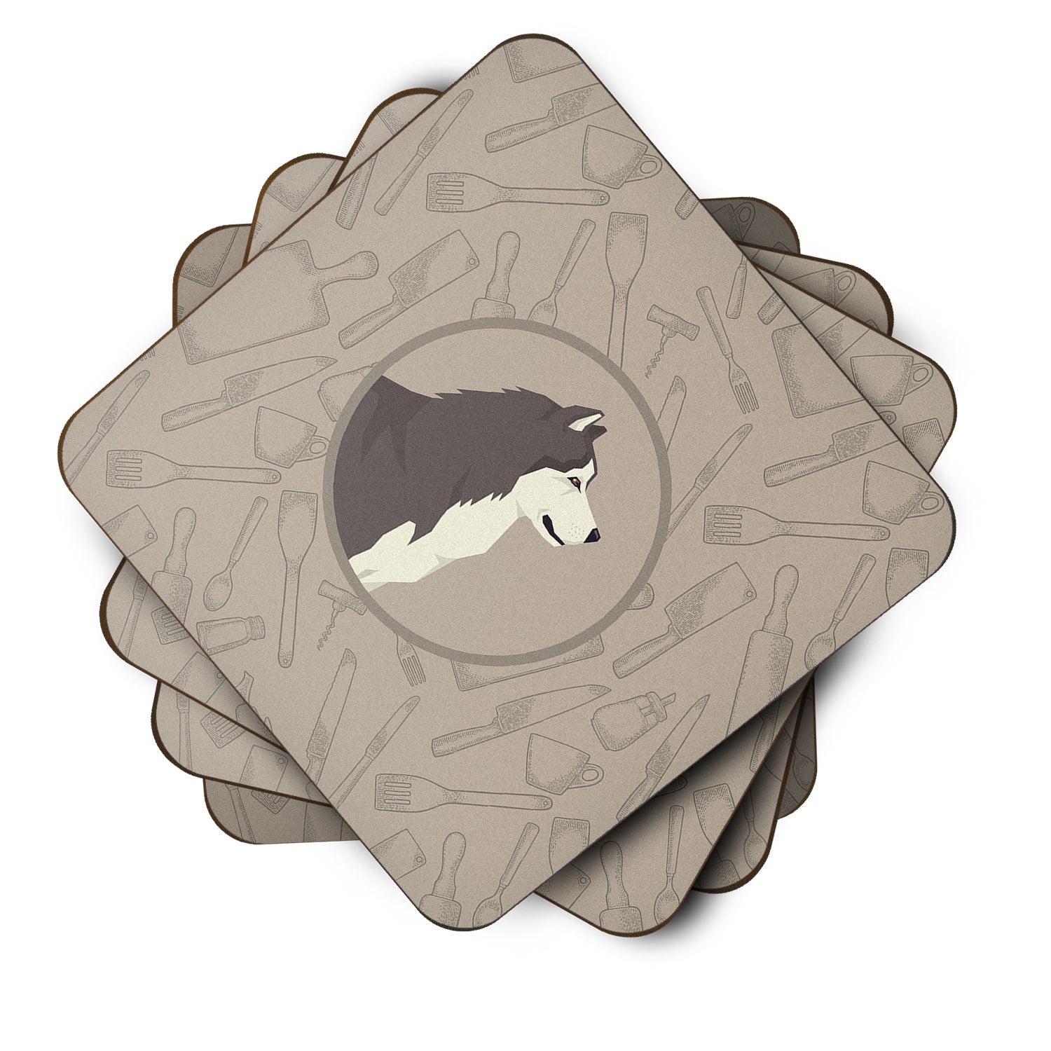 Alaskan Malamute In the Kitchen Foam Coasters Set of 4 Cup Coasters for Indoor Outdoor, Tabletop Protection, Anti Slip, Mouse pad Material
