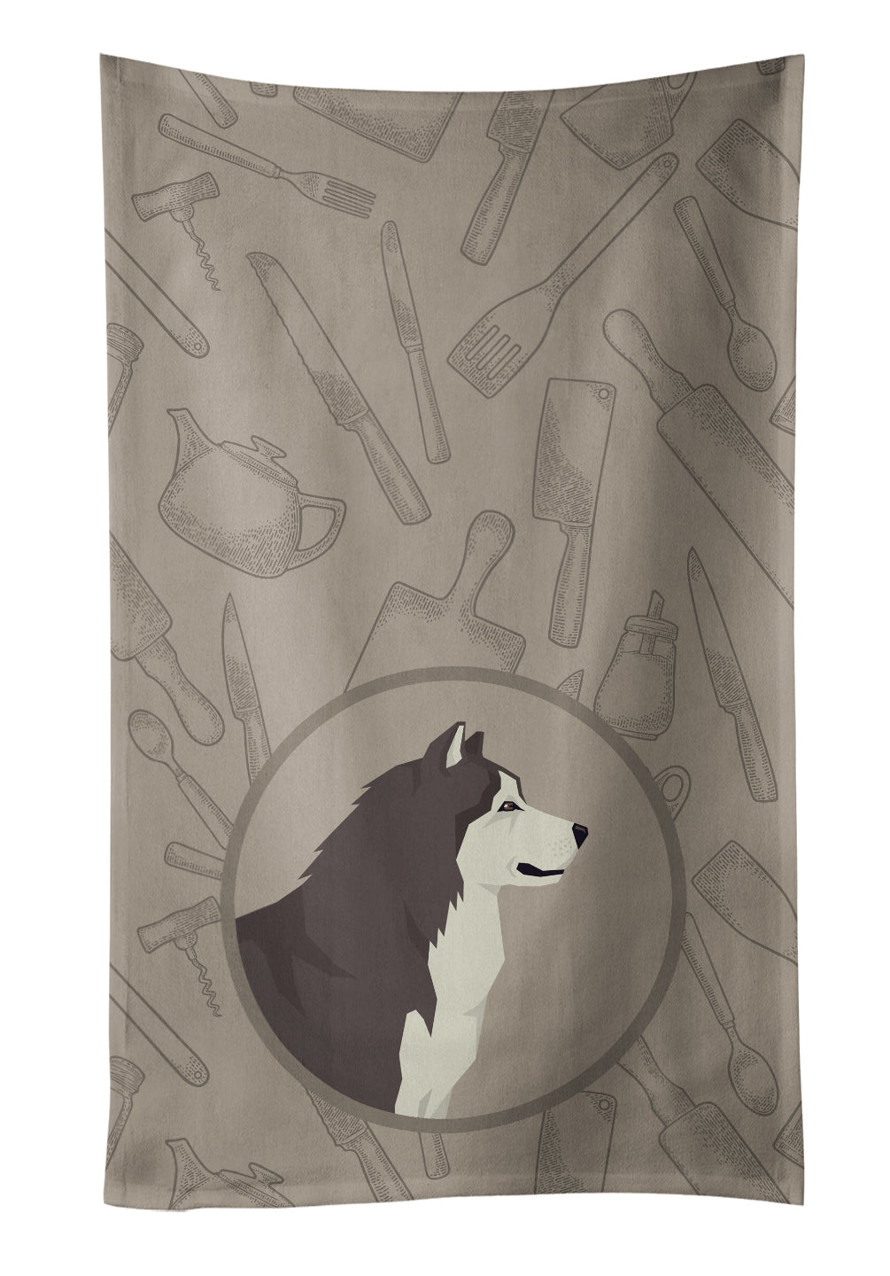 Alaskan Malamute In the Kitchen Kitchen Towel Velour Plush Front and Cotton Loop Back Machine Washable