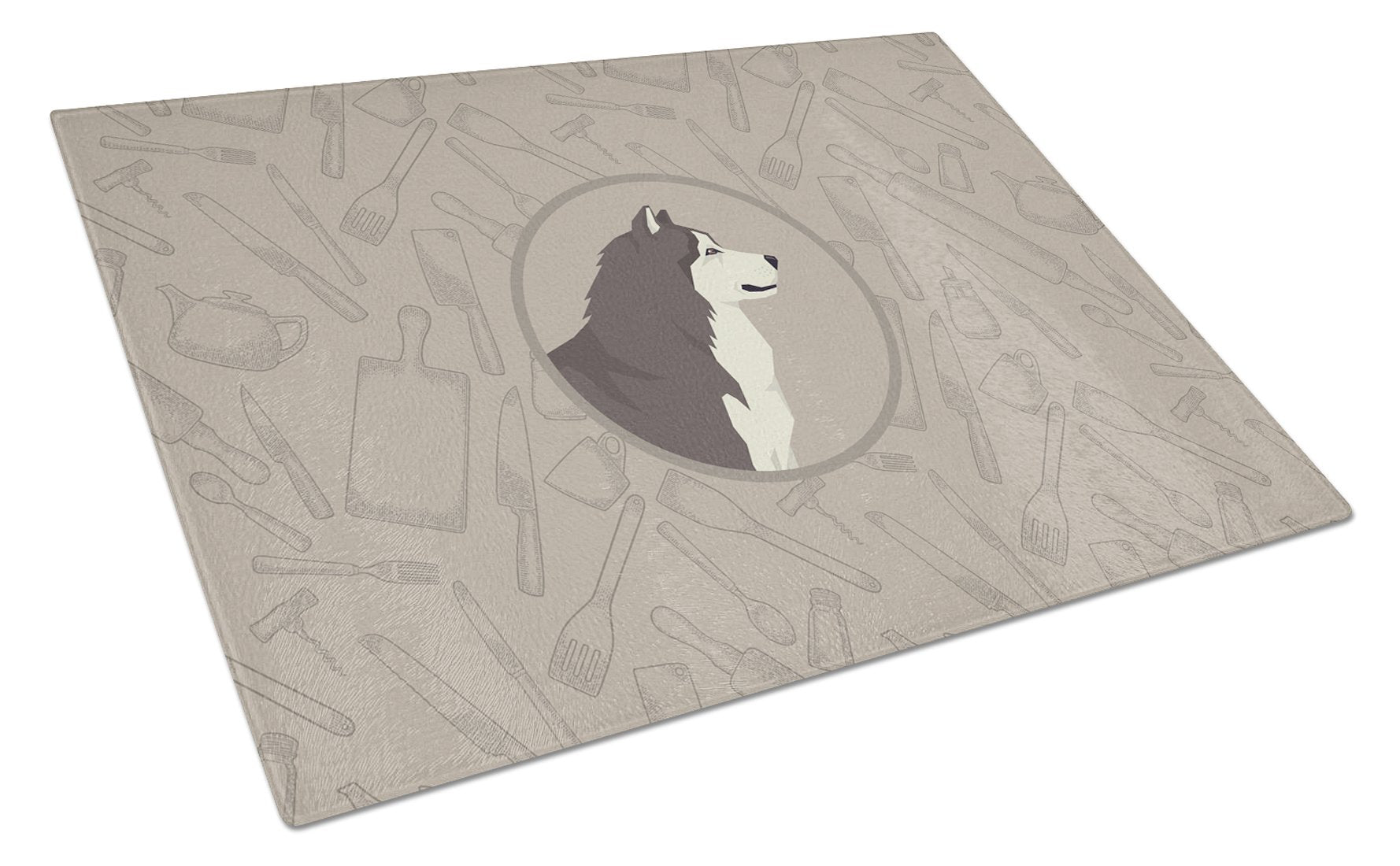 Alaskan Malamute In the Kitchen Cutting Board Tempered Glass Kitchen Cutting Surface, Heat Resistant Chopping, Non-Slip Feet, Food Prep & Serving