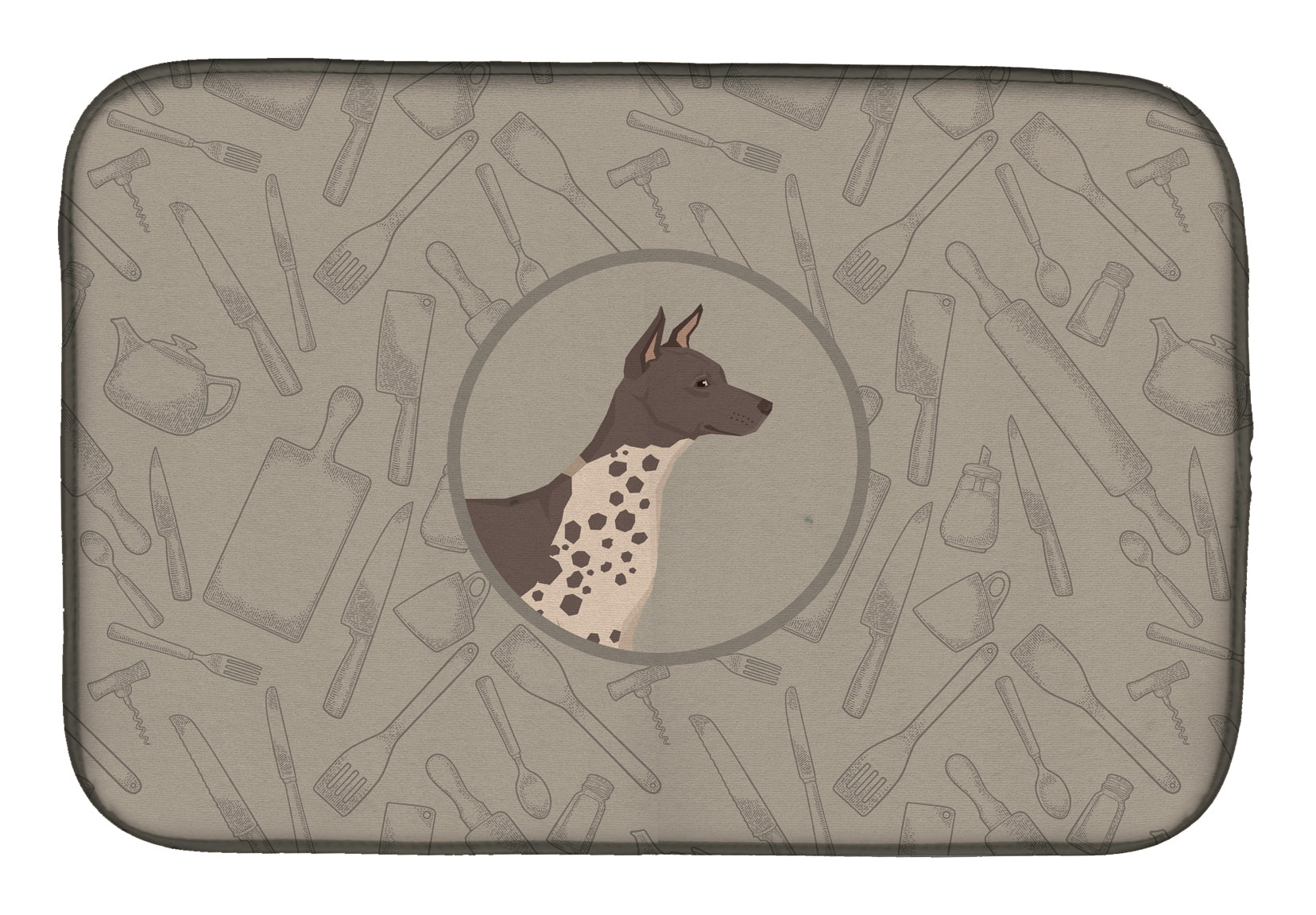 American Hairless Terrier In the Kitchen Dish Drying Mat Absorbent Dish Drying Mat Pad for Kitchen Counter Dish Drainer Mat for Countertop, 14 x 21", Multicolor