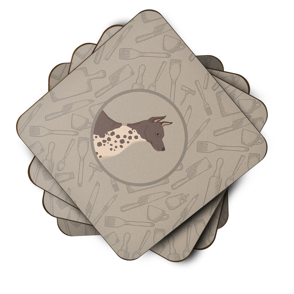 American Hairless Terrier In the Kitchen Foam Coasters Set of 4 Cup Coasters for Indoor Outdoor, Tabletop Protection, Anti Slip, Mouse pad Material
