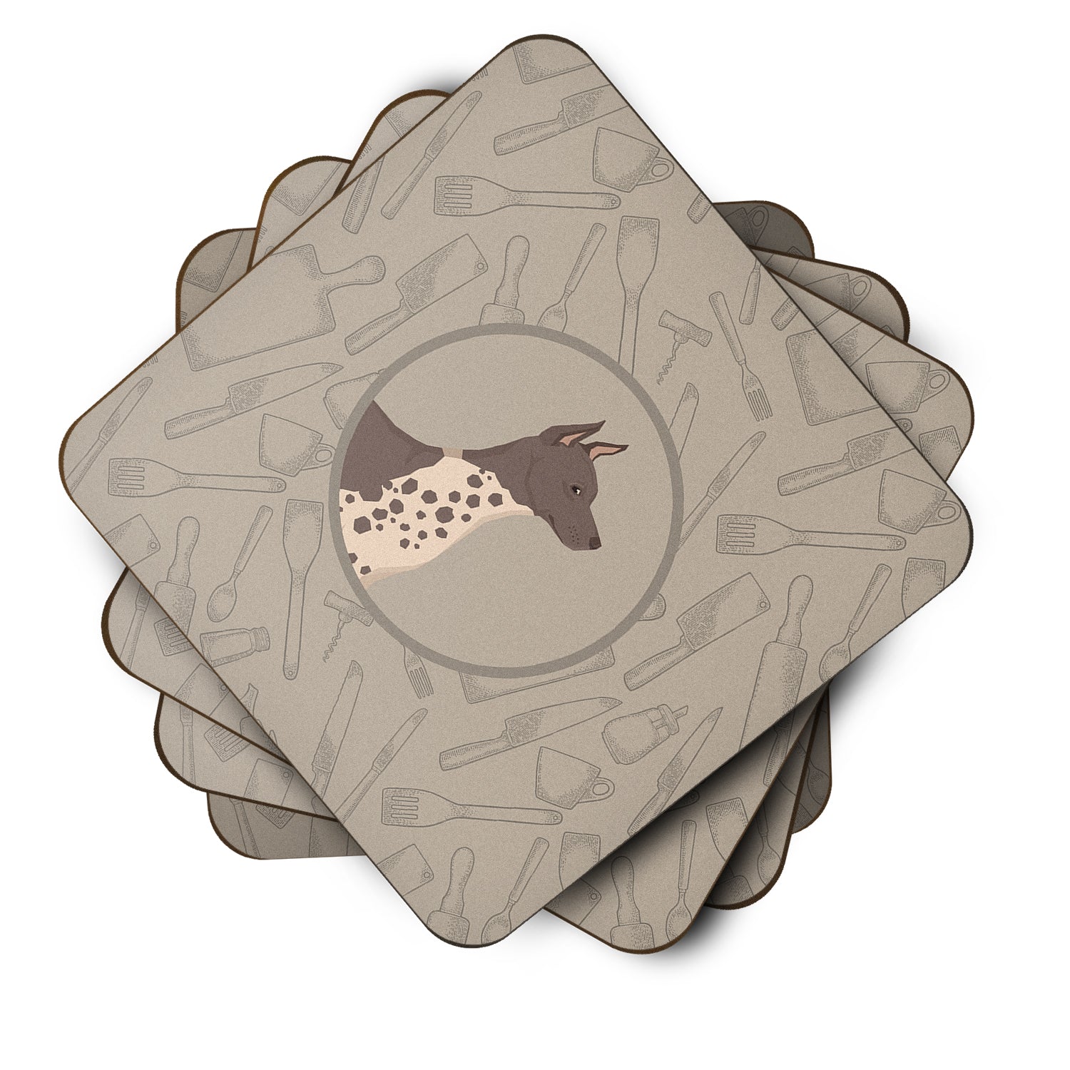 American Hairless Terrier In the Kitchen Foam Coasters Set of 4 Cup Coasters for Indoor Outdoor, Tabletop Protection, Anti Slip, Mouse pad Material