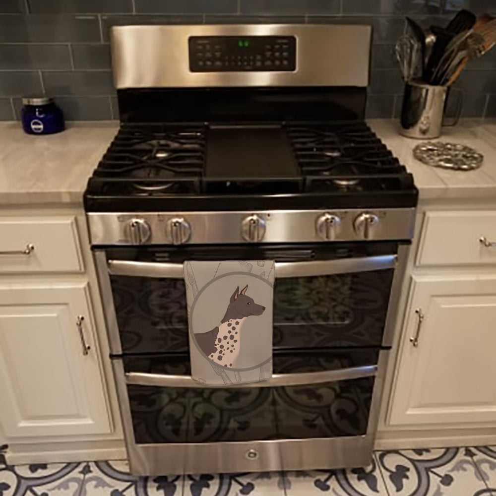 American Hairless Terrier In the Kitchen Kitchen Towel Velour Plush Front and Cotton Loop Back Machine Washable