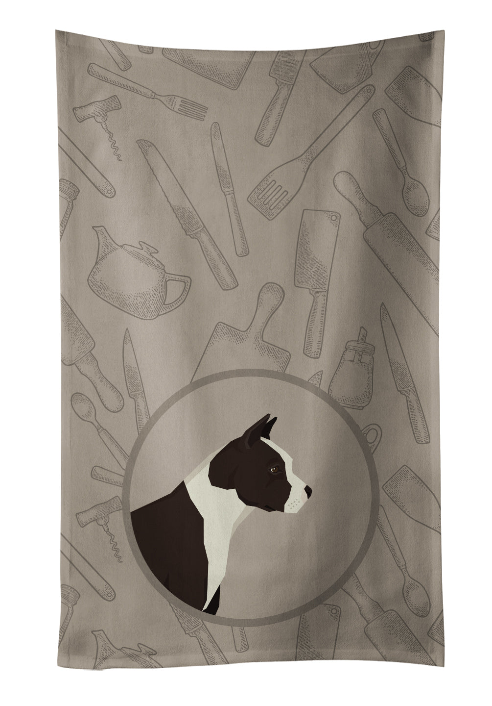 American Staffordshire Terrier In the Kitchen Kitchen Towel Velour Plush Front and Cotton Loop Back Machine Washable