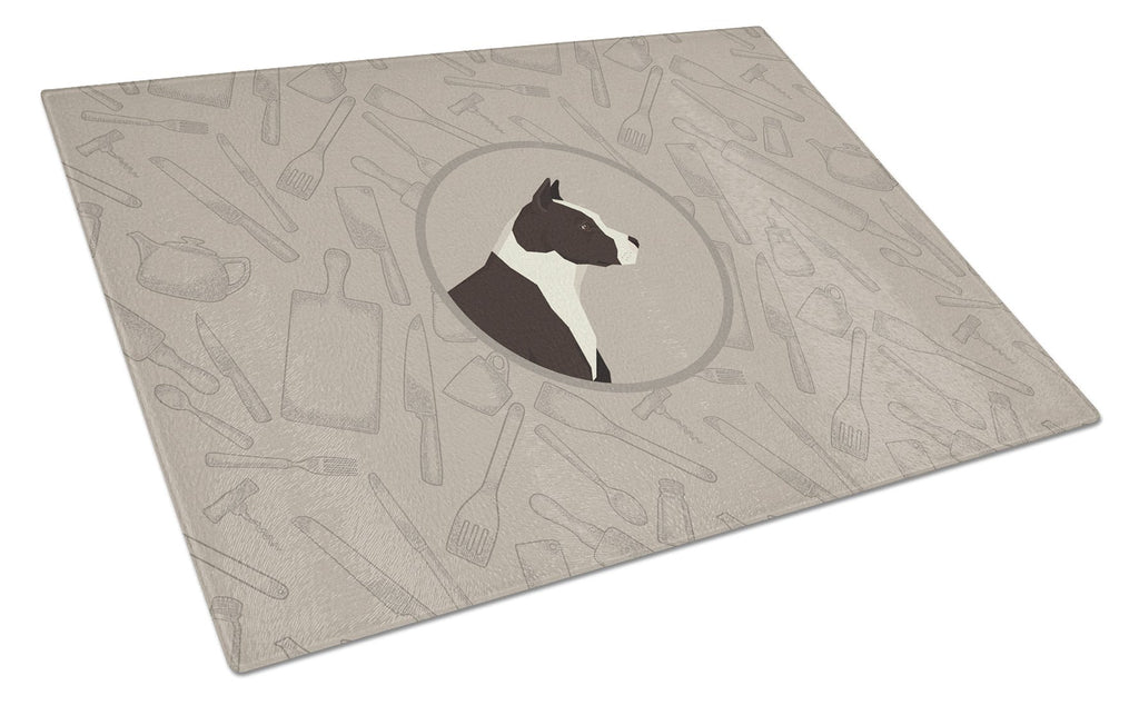 American Staffordshire Terrier In the Kitchen Cutting Board Tempered Glass Kitchen Cutting Surface, Heat Resistant Chopping, Non-Slip Feet, Food Prep & Serving
