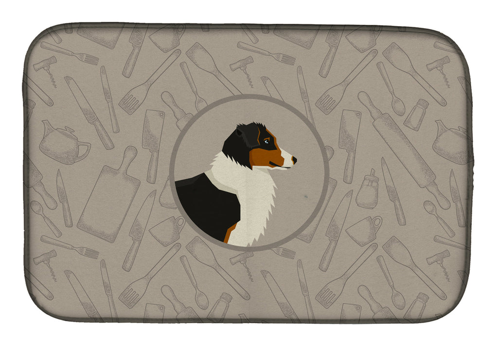 Australian Shepherd In the Kitchen Dish Drying Mat Absorbent Dish Drying Mat Pad for Kitchen Counter Dish Drainer Mat for Countertop, 14 x 21", Multicolor