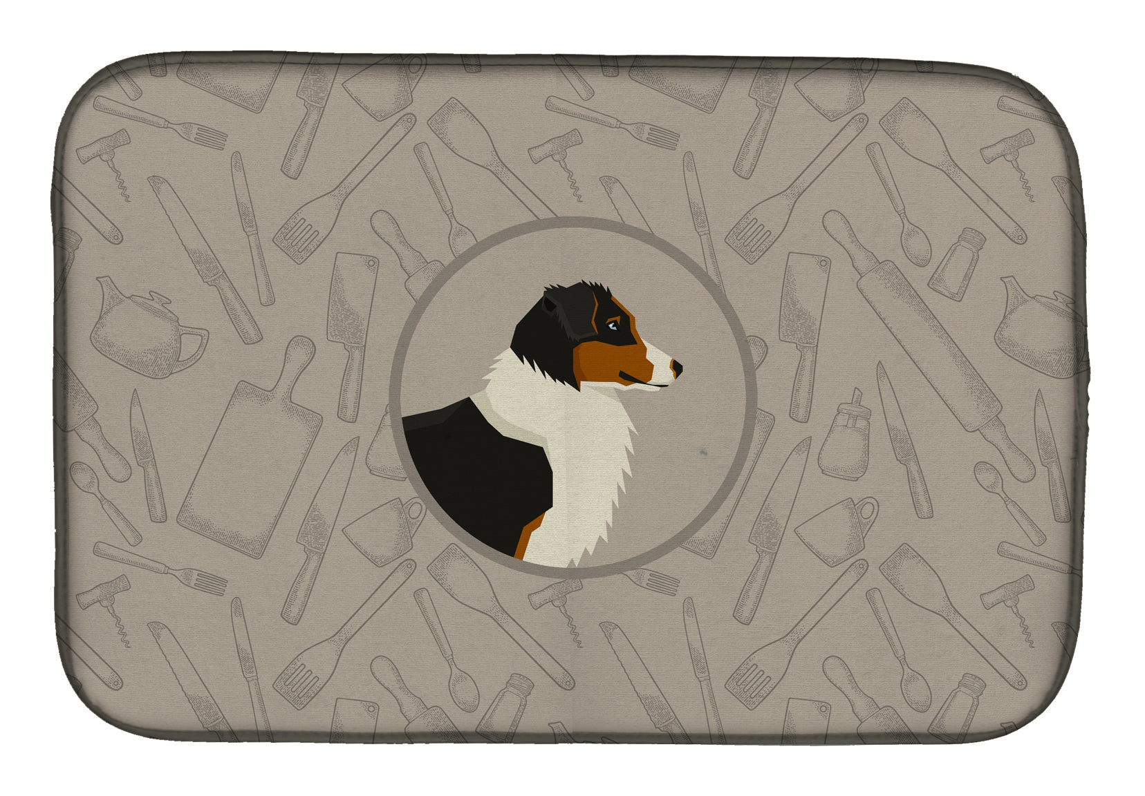 Australian Shepherd In the Kitchen Dish Drying Mat Absorbent Dish Drying Mat Pad for Kitchen Counter Dish Drainer Mat for Countertop, 14 x 21", Multicolor
