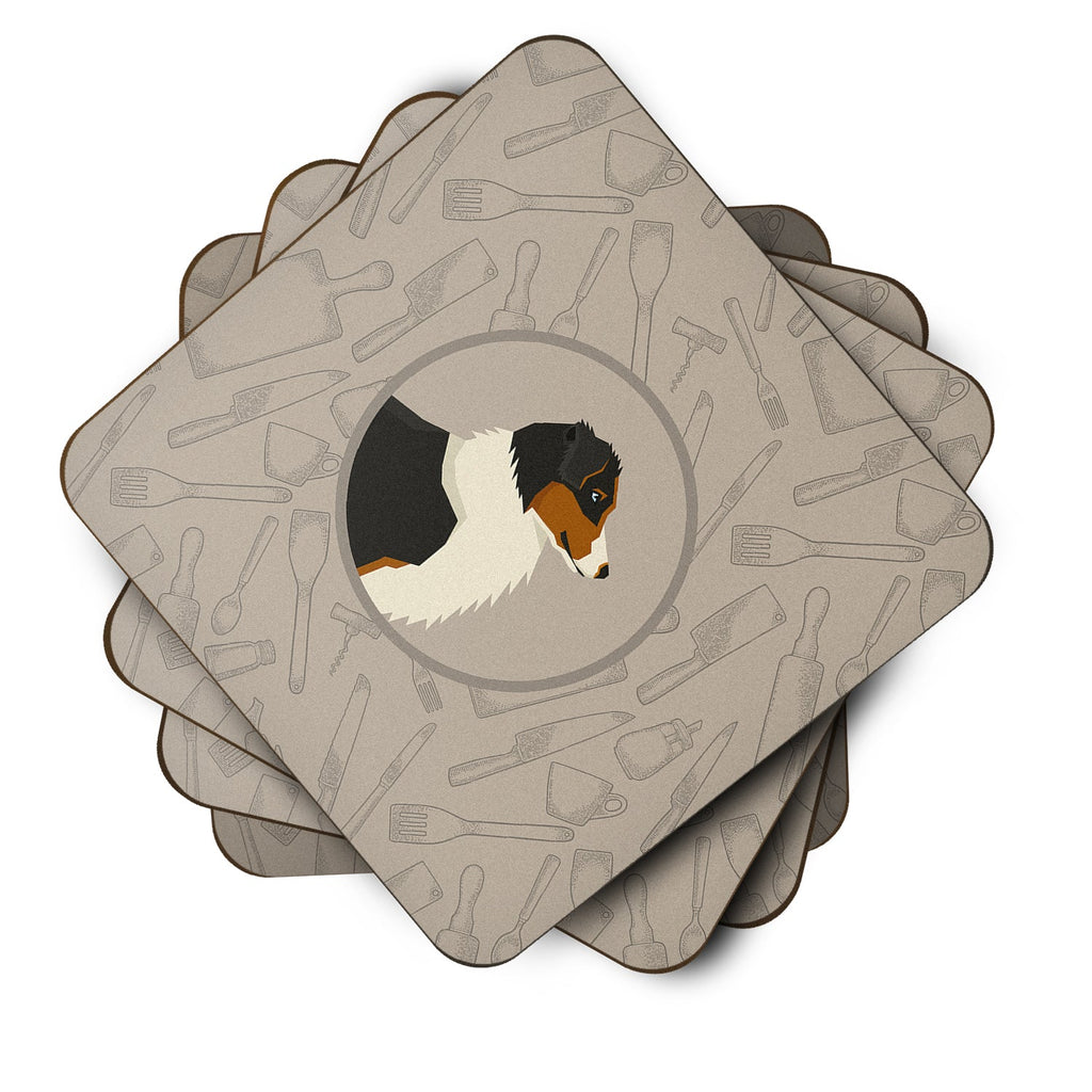 Australian Shepherd In the Kitchen Foam Coasters Set of 4 Cup Coasters for Indoor Outdoor, Tabletop Protection, Anti Slip, Mouse pad Material