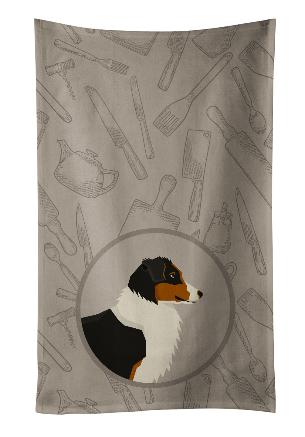 Australian Shepherd In the Kitchen Kitchen Towel Velour Plush Front and Cotton Loop Back Machine Washable