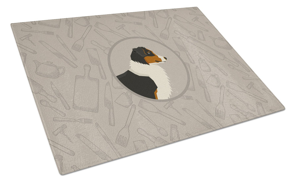 Australian Shepherd In the Kitchen Cutting Board Tempered Glass Kitchen Cutting Surface, Heat Resistant Chopping, Non-Slip Feet, Food Prep & Serving