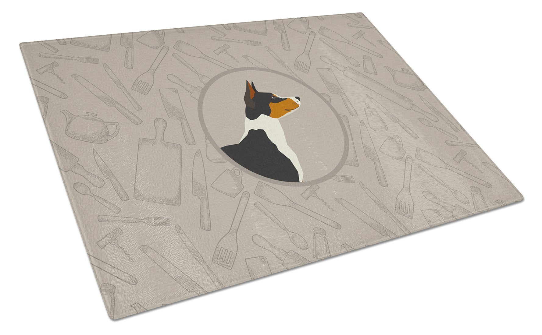 Basenji In the Kitchen Cutting Board Tempered Glass Kitchen Cutting Surface, Heat Resistant Chopping, Non-Slip Feet, Food Prep & Serving