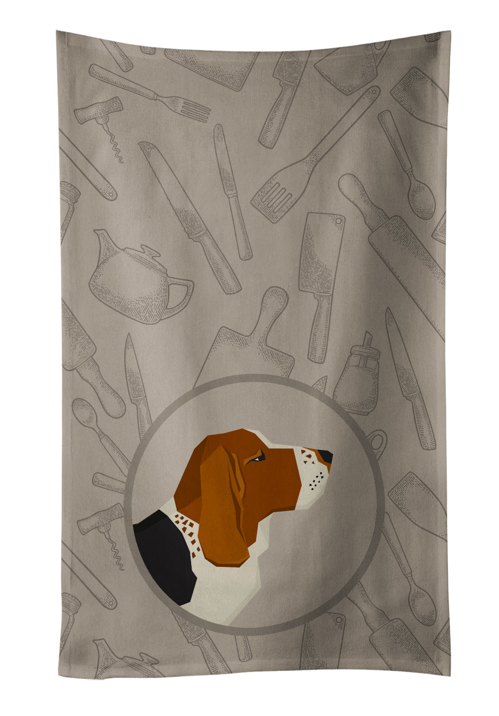 Basset Hound In the Kitchen Kitchen Towel Velour Plush Front and Cotton Loop Back Machine Washable