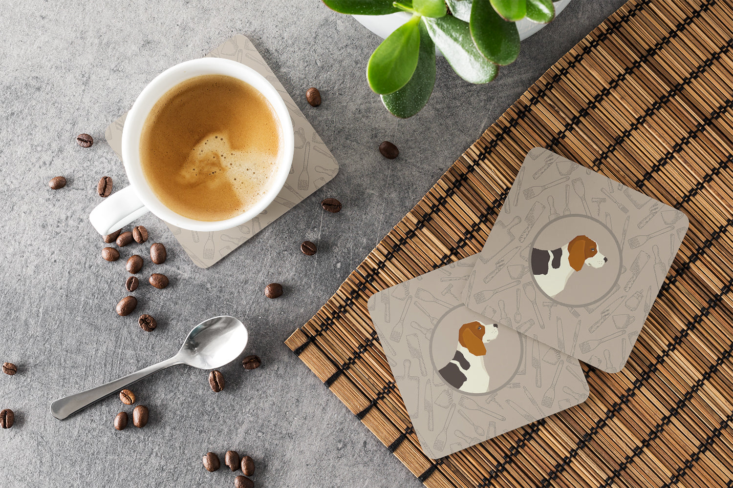 Beagle In the Kitchen Foam Coasters Set of 4 Cup Coasters for Indoor Outdoor, Tabletop Protection, Anti Slip, Mouse pad Material