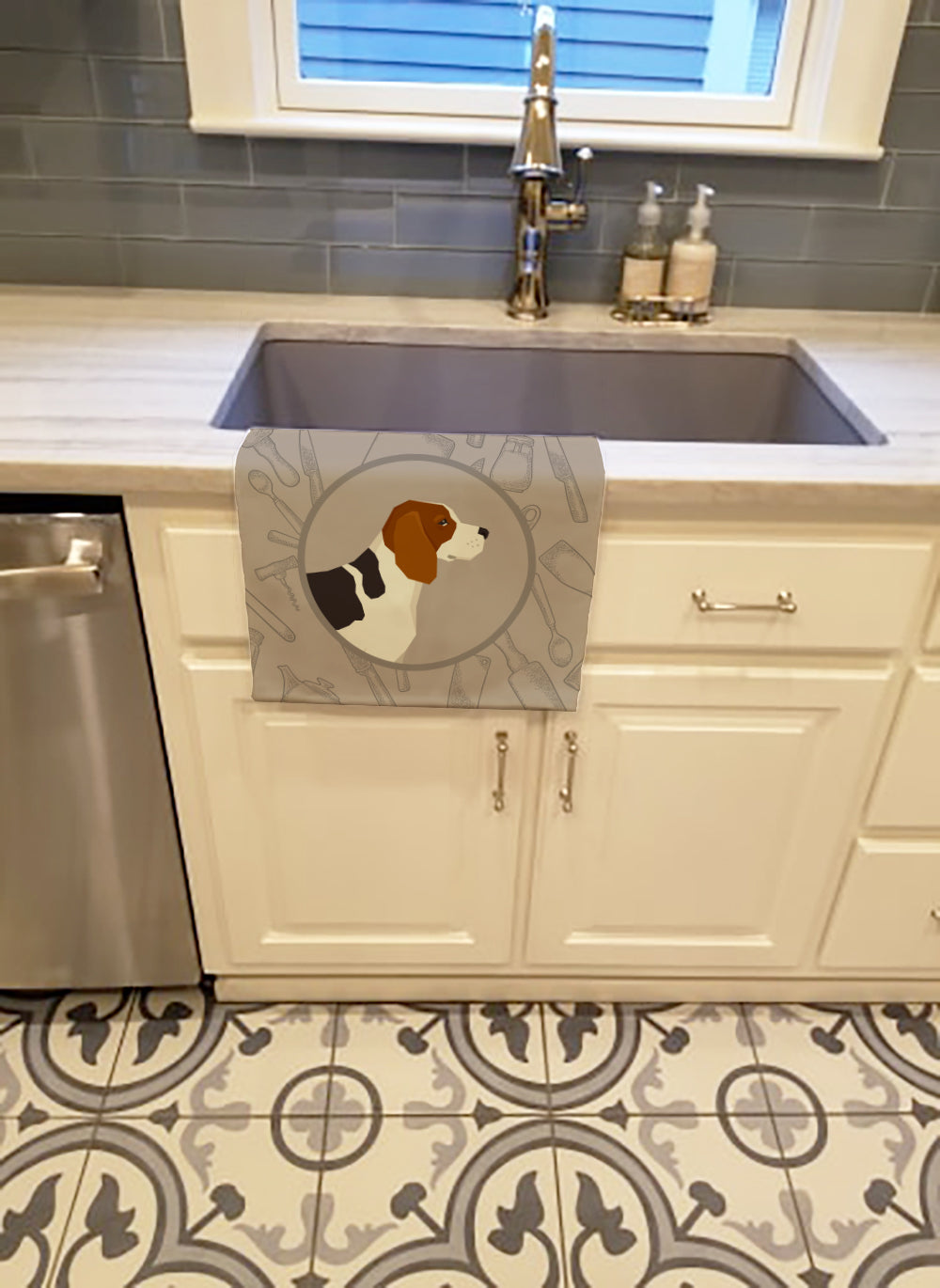 Beagle In the Kitchen Kitchen Towel Velour Plush Front and Cotton Loop Back Machine Washable