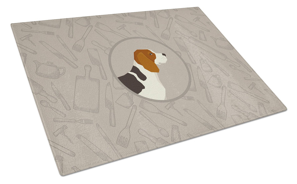 Beagle In the Kitchen Cutting Board Tempered Glass Kitchen Cutting Surface, Heat Resistant Chopping, Non-Slip Feet, Food Prep & Serving